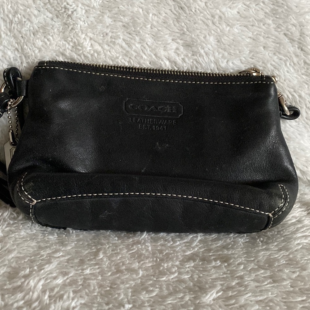 Coach Leather Wristlet- Black with Tassel